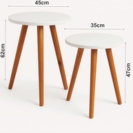 Kit 2 Mesas Cora de Canto Redondas com Pés Palito em MDF Branco – Estilo e Praticidade para Sala, Quarto ou Escritório - imagem 3