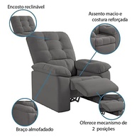 Poltrona do Papai Reclinável Estoril Cinza - Conforto Premium em Suede Veludo - imagem 5