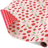 WERNNSAI Papel de embrulho de primeiro aniversário Berry – 1 rolo de 43 cm x 5 m de papel de embrulho de morango rosa doce para embalagem de aniversário, lembrancinhas de festa de chá de bebê, design - imagem 2