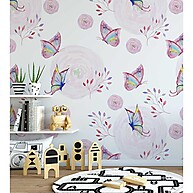 Papel de Parede Borboletas e Flores Roxo e Branco - imagem 1