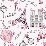 Papel de Parede Infantil Paris Rosa com Lambretas e Flores - imagem 1