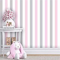 Papel de Parede Listrado Rosa e Branco 3,50m - imagem 1