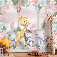 Papel de Parede Safari Cute: Decore com Flores! - imagem 1