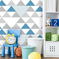 Papel de Parede Triângulos: Azul e Cinza Moderno - imagem 1