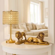 Kit Estátuas Decorativas de Leão em Bronze Dourado - Par de Esculturas Clássicas para Decoração de Ambientes - imagem 1
