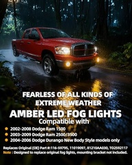 Luz de Neblina LED Âmbar para Dodge Ram 1500/2500/3500 (2003-2009) e Durango (2004-2006) - Visibilidade Superior em Qualquer Clima - imagem 3