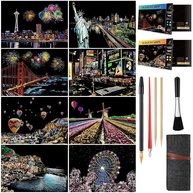 Kit de Pintura Scratch para Adultos e Crianças - 8 Cartões A4 com Ferramentas Coloridas - imagem 1