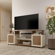 Rack para TV Ipanema até 75" com 2 Portas e Rodízios - Cinamomo/Off White - imagem 2