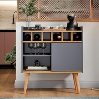 Aparador Florença Cinza/Nature com Adega para 6 Garrafas - Design Retrô para Sala de Jantar - imagem 5
