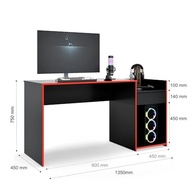 Mesa para Computador Gamer Eros com Gaveta e Nicho para CPU - Design Preto/Vermelho - imagem 4