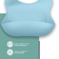 Babador de Silicone Life NT-23 para Bebê Azul, Fecho com Botão, Livre de BPA, Grau Alimentício, Ideal para Crianças e Bebês - imagem 4