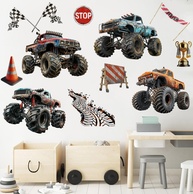 Adesivos de Parede Monster Truck para Decoração Infantil - Tema de Corrida Retro para Quarto de Meninos - imagem 1