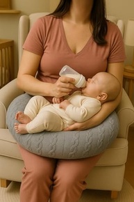 Almofada de Amamentação em Tricot Cinza - Conforto Ergonômico e Maciez para Mães e Bebês - imagem 4