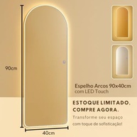 Espelho com LED Touch Arcos Lopazzi 90x40cm - Iluminação Fria e Quente para Banheiro e Penteadeira - imagem 3