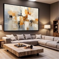 Quadro Decorativo com Moldura - Arte Abstrata Bege Dourado para Sala e Quarto - imagem 5