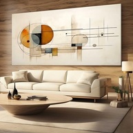 Quadro Decorativo Abstrato Bege 130x70cm - Formas Geométricas para Sala, Quarto e Hall - imagem 3