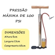 Bomba de Ar 620mm para Pneus de Bike, Moto e Bola com Manômetro - Alumínio Resistente - imagem 3
