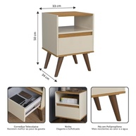 Mesa de Cabeceira com Gaveta Retro Off White e Freijó – Estilo e Organização para seu Quarto - imagem 3