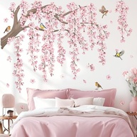Decalque de Parede com Flores de Cerejeira e Pássaros - Adesivo Decorativo Rosa para Sala e Quarto - imagem 4