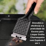 Escova para Limpar Grelha de Churrasqueira 2 em 1 com Espátula - Cerdas de Aço Inoxidável para Limpeza Profunda - imagem 4