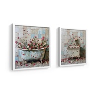 Kit 2 Quadros Decorativos Flores Afroscópicas para Banheiro e Lavabo - Moldura Preta com Vidro - imagem 1