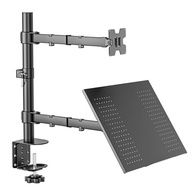 BAZIK Suporte Articulado para Monitor e Notebook – Braço Ajustável com Bandeja para Notebook até 17", Monitores de 13'' a 32'', Suporte para Monitor Duplo com Ergonômico com Organização de Cabos - imagem 1