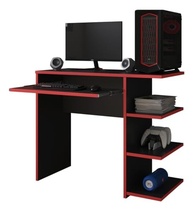 Mesa Escrivaninha para Computador com Estante Lateral - Design Moderno para PC Gamer e Escritório (Preto e Vermelho) - imagem 5