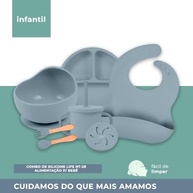 Combo Silicone Life NT-28 Azul - Conjunto Completo para Alimentação Infantil com Caneca Canudo e Babador - imagem 3