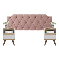 Conjunto Mesa de Cabeceira com Gaveta + Cabeceira Estofada Box para Cama Queen Size Rose - Design Moderno e Funcional - imagem 1