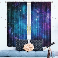 Cortinas Cinblue Outer Space para Galaxy - Design Astronômico com Bolso para Varão, 2 Painéis 107x160cm - imagem 2