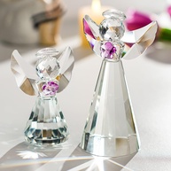 Anjos da Guarda em Cristal K9 - Estátuas Decorativas com Flores Roxas para Casa e Presente - imagem 1