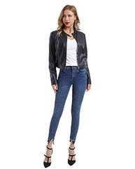 DIASHINY Jaqueta curta preta de couro sintético para mulheres, casaco de motociclista com zíper, roupa externa para motocicleta pu 047 s - imagem 5