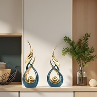 Conjunto de Estátuas Abstratas em Cerâmica Dourada – Decoração Moderna para Casa e Prateleiras - imagem 3