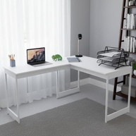 Mesa em L Estilo Industrial Branco com Pés Brancos - Escrivaninha de Canto para Escritório e Estudo - imagem 3