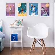 Placas Decorativas Astronauta no Espaço 20x30cm - Kit com 4 Unidades para Decoração Infantil Moderna - imagem 3
