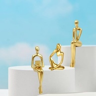 Conjunto de 3 Esculturas Douradas Modernas - Estátuas do Pensador para Decoração de Casa e Escritório - imagem 4