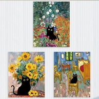 3 Peças de Arte de Parede em Tela Floral de Gato - Decoração Estética para Amantes da Natureza - imagem 2