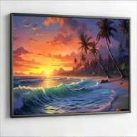 Quadro Decorativo com Moldura - Paisagem de Praia e Por do Sol para Sala e Quarto - imagem 4