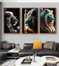 Kit 3 Quadros Decorativos Leão com Escultura Ultra Detalhada - Design Premium para Sala - imagem 3