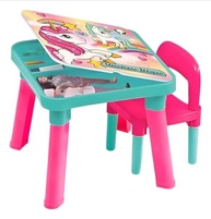 Mesa Infantil Unicórnio com Tampa Removível e Cadeira - Rosa Divertido para Brincar e Aprender - imagem 2