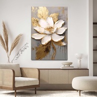 Quadro Decorativo Flor Dourada 90x60cm - Elegância Floral para Sala, Quarto e Hall - imagem 1