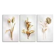 Quadros Decorativos Florais Dourados - Conjunto Moderno para Sala e Hall - imagem 5