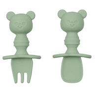 Kit Talheres de Silicone para Bebês Ursinho - Verde | Seguro, Ergonômico e Livre de BPA - imagem 1