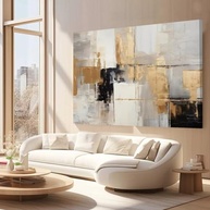 Quadro Decorativo Abstrato Dourado 130x70cm - Arte Moderna para Ambientes Elegantes - imagem 4