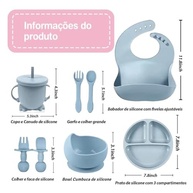 Kit de Alimentação para Bebê 8 Peças em Silicone Seguro com Ventosa e Babador - Ideal para Introdução Alimentar - imagem 3