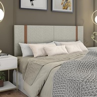 Cabeceira Queen 1.60m em Linho com Detalhe em Couro - Estilo e Conforto para Seu Quarto - imagem 2