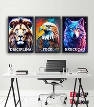 Quadros Decorativos Disciplina Foco Execução Leão Lobo Águia - Kit 3 Peças para Escritório - imagem 3