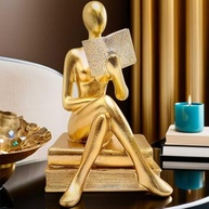 Estátua Figura Pensador Dourada - Decoração de Luxo para Escritório e Casa - imagem 3