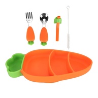 Conjunto de Alimentação Silicone para Bebê com Formato de Cenoura - Garfo, Colher e Escova de Limpeza - imagem 1