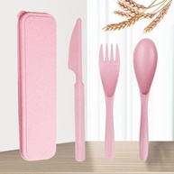 Conjunto de Talheres Reutilizáveis Rosa com Estojo Portátil | Eco-Friendly para Viagens e Piqueniques - imagem 2